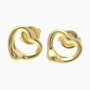 Aretes Tiffany de oro amarillo [18 k] con corazón abierto. Juego de 2