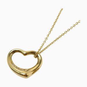 TIFFANY&Co. K18YG Yellow Gold Open Heart 5PD Necklace Diamond 4.0g 40cm Women's