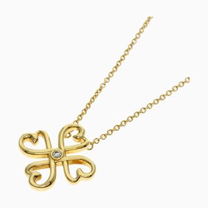 TIFFANY Loving Heart Clover 1P Diamond Necklace K18 Yellow Gold Women's &Co.