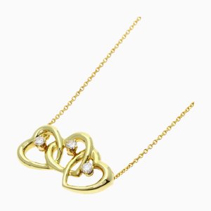TIFFANY Triple Heart Diamond Necklace K18 Yellow Gold Women's &Co.