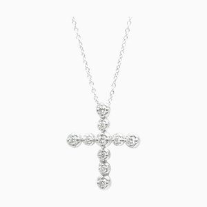 TIFFANY Collar con cruz de ternura en oro blanco [18K] Diamante para hombre, collar con colgante de moda para mujer [Plata]