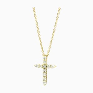 TIFFANY Mini Cross Diamond Necklace Yellow Gold [18K] Diamond Men,Women Fashion Pendant Necklace [Gold]