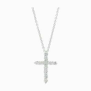 TIFFANY Collana con ciondolo a croce piccola con diamanti in platino, collana con ciondolo da donna [Argento]