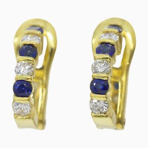 Tiffany & Co. Sapphire Diamond Earrings K18 Yg Yellow Gold 750 Clip-On, Set of 2