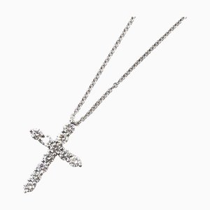 TIFFANY&Co. Pt950 Platinum K18WG White Gold Small Cross 11P Diamond Necklace 3.7g 50cm Ladies