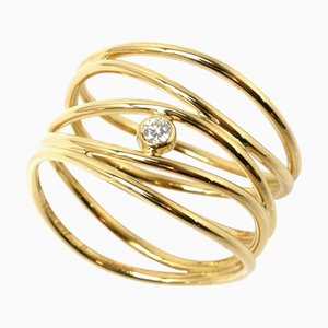 TIFFANY&Co. K18YG Yellow Gold Wave 5 Row Diamond Ring 60147037 No. 16 5.1g Women's