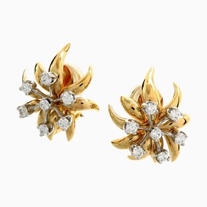 Tiffany Jean Schlumberger Diamond Frame Women's Earrings 750 Yellow Gold, Set of 2
