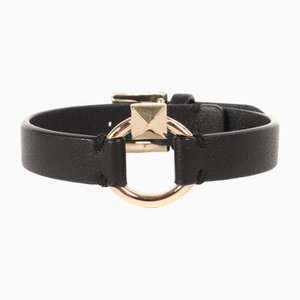 Leather & Metal Pyramid Studs and Bracelet in Black Gold from Valentino, Italy