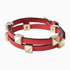 Bracelet-jonc Rockstuds en Cuir Rouge Rouge de Valentino