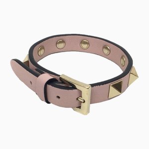 Garavani Rockstud Leather Bracelet in Pink & Gold from Valentino