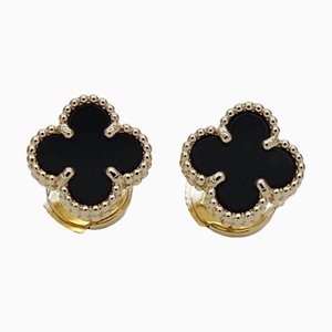 Van Cleef & Arpels Earrings Sweet Alhambra Women's 750Yg Onyx Yellow Gold Polished, Set of 2