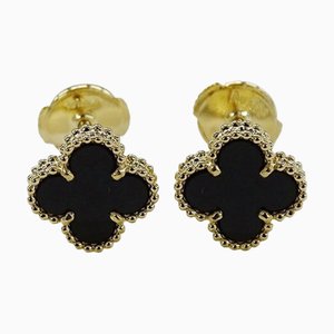 Van Cleef & Arpels Earrings Sweet Alhambra Women's Brand 750Yg Onyx Yellow Gold Vcara44900 Binaural Jewelry Polished, Set of 2