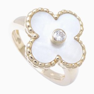 VAN CLEEF & ARPELS Vintage Alhambra Ring 1P Diamant Perlmutt VCARA41100 #51 K18YG Gelbgold 290711