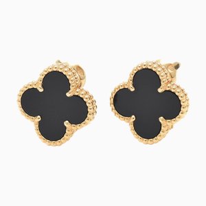 Van Cleef & Arpels Alhambra Earrings K18Yg Onyx Vcar4200, Set of 2