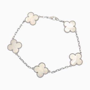VAN CLEEF & ARPELS Alhambra Bracelet Women's Mother of Pearl K18WG 11.9g 18K White Gold 750 5 Motif Flower VCARF48400 Chain A6046559