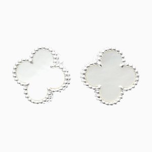 Van Cleef & Arpels Vintage Alhambra Vcarf48600 Shell White Gold [18K] Stud Earrings Silver, Set of 2