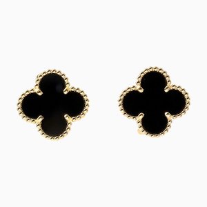 Boucles d'oreilles Van Cleef & Arpels Van Cleef Arpels Onyx Vintage Alhambra K18Yg en or jaune, Set de 2