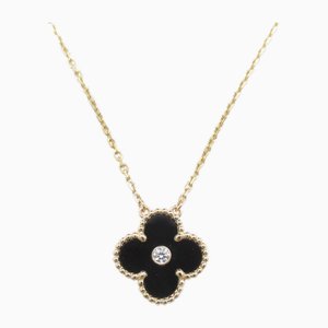 Vintage Alhambra Onyx 1P Diamond Necklace in Rose Gold & Onyx from Van Cleef & Arpels