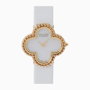 Alhambra Womens YG Leather Quartz Shell Dial Watch from Van Cleef & Arpels