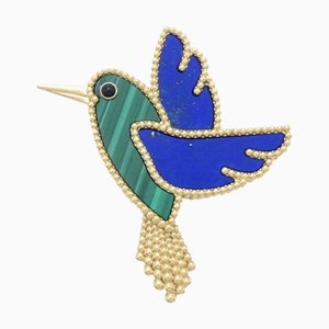 VAN CLEEF & ARPELS Lucky Animals Colibri Clip Brooch Hummingbird Malachite Lapis Lazuli Onyx K18YG Yellow Gold 290494