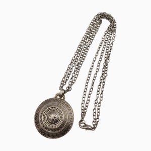 Collier VERSACE métal strass argent pendentif Medusa