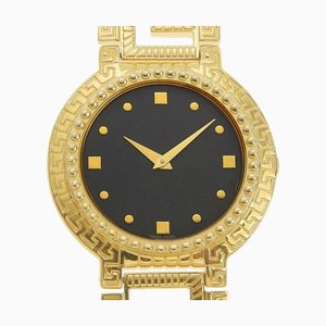 VERSACE Medusa Reloj Coin 7008003 Chapado en oro de fabricación suiza Pantalla analógica Esfera negra Hombres