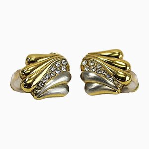 Orecchini in oro e argento con strass di Yves Saint Laurent, set di 2