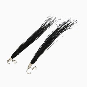 Yves Saint Laurent Wing Feathers,Metal Clip Earrings Black, Set of 2