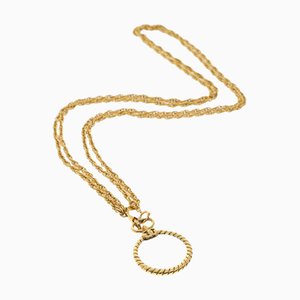 CHANEL Magnifying Glass Chain Necklace Metal Gold Tone CC Auth ar9782