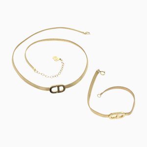Christian Dior Bracelet Necklace 2Set Gold Tone Auth Am4858, Set of 2