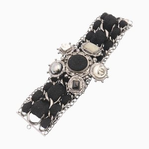 CHANEL Bracelet Jonc Métal Noir CC Auth am1441sA