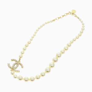 CHANEL Collana di perle in metallo tono oro bianco CC Auth 56729A