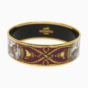 HERMES Emaille GM Bangle Bracelet Metal Cloisonn Red Gold Auth ki3953