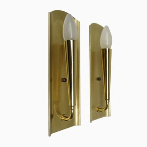 Polished & Matte Brushed Brass Wall Lights, 1950s, Set of 2