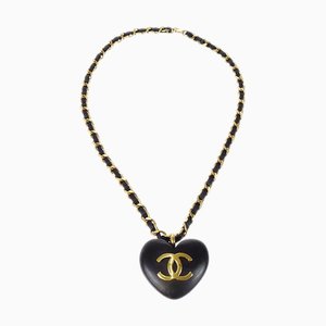 CHANEL * 1993 Wooden Heart Chain Necklace 28 99881