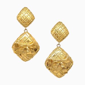 Chanel 1980s Bow Dangling Earrings Clip-On Gold 24312, Set of 2