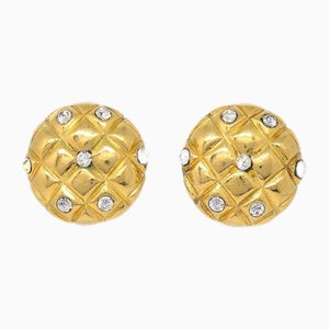 Crystal and Gold Quilted Earrings from Chanel, 1980s, Set of 2