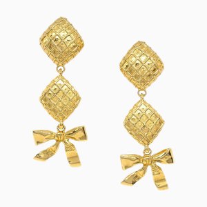 Chanel 1980s Dangle Bow Earrings Clip-On Gold 16816, Set of 2
