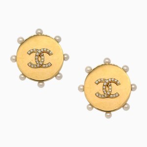 Boucles d'Oreilles CC en Fausses Perles et Cristal de Chanel, 1980s, Set de 2