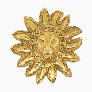 CHANEL 1980s Lion Brooch Gold 04784