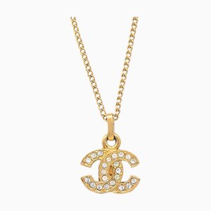 CHANEL 1984 Gold CC Faux Crystal Pendant Necklace 112171