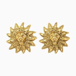 Chanel 1986-1994 Lion Earrings Clip-On Gold 2494 48571, Set of 2