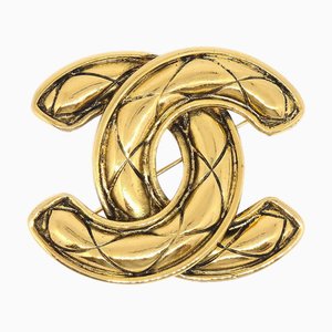 CHANEL 1986-1994 Quilted CC Brooch Gold 1152 81231