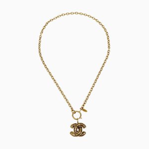 CHANEL 1986-1994 Quilted CC Gold Chain Pendant Necklace 3857 AK38293k