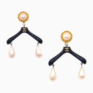 CC Hanger Motif Teardrop Pearl Earrings from Chanel, Set of 2