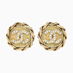 Chanel 1988 Crystal & Gold Cc Earrings Clip-On 23 87952, Set of 2