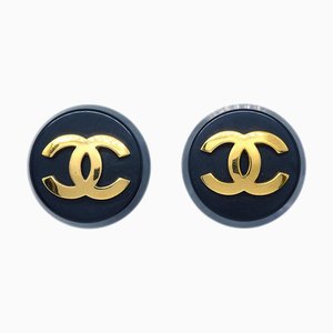 Boucles d'Oreilles "Cc" 05035 Dorées et Noires Chanel 1991, Set de 2