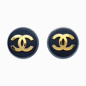 Chanel 1991 Gold & Black 'Cc' Earrings 05035, Set of 2