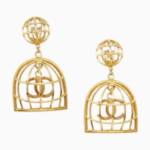 Chanel Birdcage Dangle Earrings Clip-On Gold 93P 64503, Set of 2