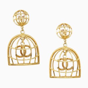 Chanel Boucles d'Oreilles Pendantes Cage à Oiseaux Clip-On Or 93P 64503, Set de 2
